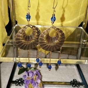 Vintage Brass Beaded  💙 Earrings